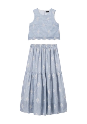 tout a coup embroidered crop top and tiered maxi skirt - Blue
