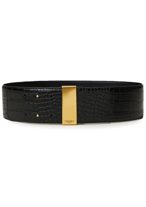 TWINSET embossed crocodile high-waisted belt - Black