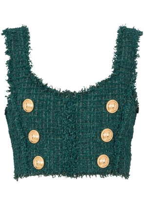 Balmain 6-Buttons tweed cropped top - Green