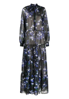 Plan C Anemone-print long-sleeve dress - Blue