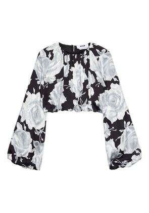 MSGM floral long-sleeve blouse - Black