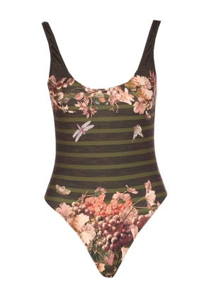 Jean Paul Gaultier floral-print striped swimsuit - Green