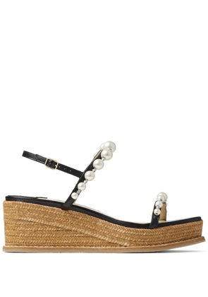 Jimmy Choo Amatuus pearl-embellished 60mm wedge espadrilles - Black
