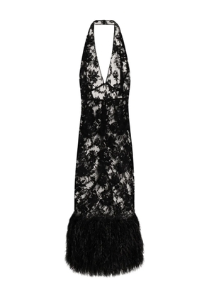 Dolce & Gabbana feather-trimmed lace dress - Black