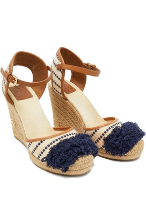 Tory Burch canvas leather wedge espadrilles - Neutrals