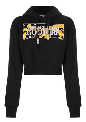 Versace Jeans Couture logo-patch cropped hoodie - Black