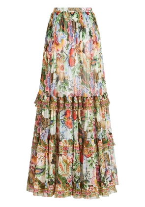 ETRO floral-print tiered silk skirt - White