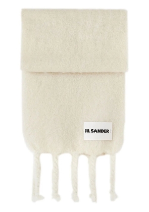 Jil Sander logo-patch chunky-knit scarf - Neutrals