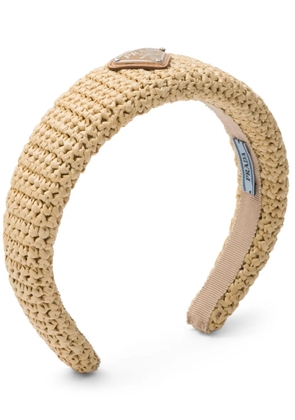 Prada triangle-logo crochet-knit headband - Neutrals