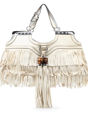 Gucci Pre-Owned 2000-2015 Leather Fringe Bamboo Tassel shoulder bag - White