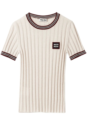 Miu Miu logo-appliqué cashmere top - Neutrals