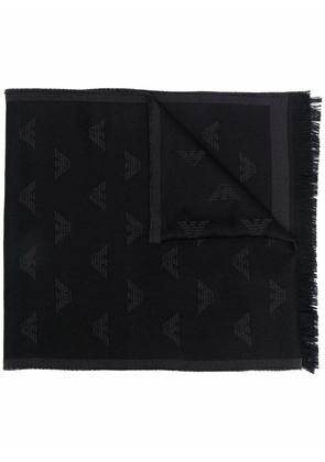 Emporio Armani logo embroidered knit scarf - Black