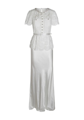 Self-Portrait embellished peplum lace maxi dress - White