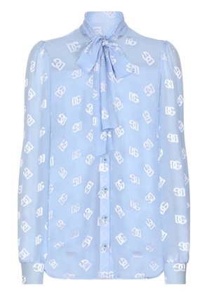Dolce & Gabbana DNA pussy-bow collar semi-sheer shirt - White