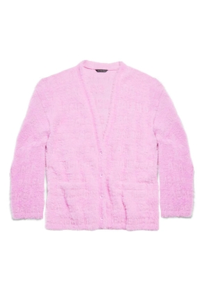 Balenciaga logo-jacquard faux-fur cardigan - Pink