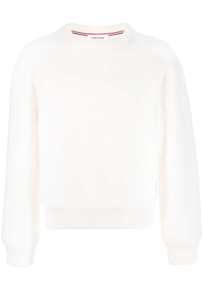 Thom Browne logo-patch crew neck jumper - White