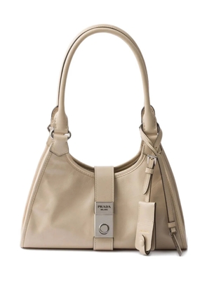 Prada small leather push-lock tote bag - Neutrals