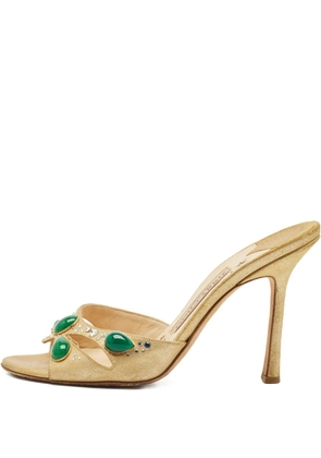 Jimmy Choo Pre-Owned suede crystal-embellished sandals - Gold