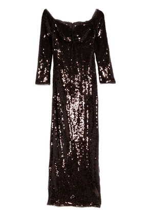 Self-Portrait sequin off-shoulder maxi dress - Brown
