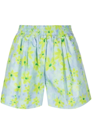 Marni watercolour floral-pattern cotton shorts - Blue