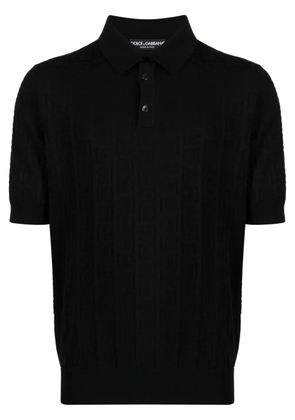 Dolce & Gabbana monogram-jacquard silk polo shirt - Black