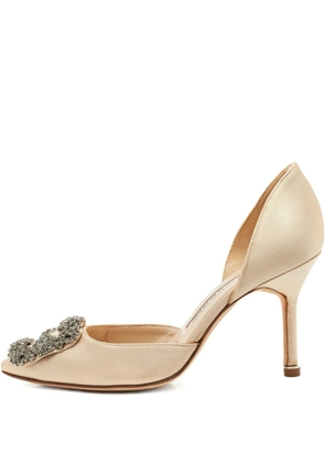 Manolo Blahnik Hangisi D'Orsay embellished satin pumps - Neutrals