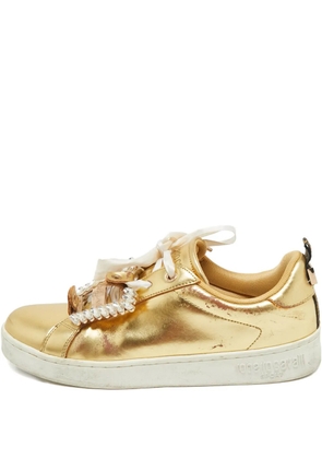 Roberto Cavalli crystal-embellished leather sneakers - Gold