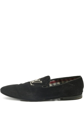 Louis Vuitton Pre-Owned embroidered suede loafers - Black