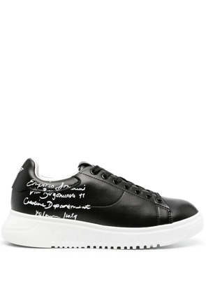 Emporio Armani calligraphy-print leather sneakers - Black