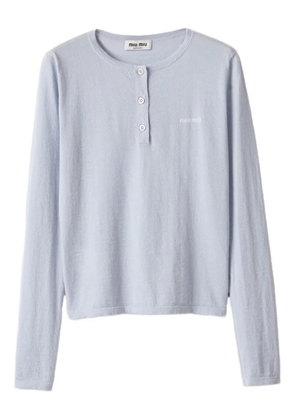 Miu Miu three-button logo-detail long-sleeved T-shirt - Blue