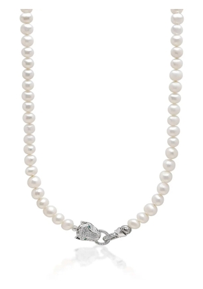 Nialaya Jewelry panther head lock pearl necklace - Silver