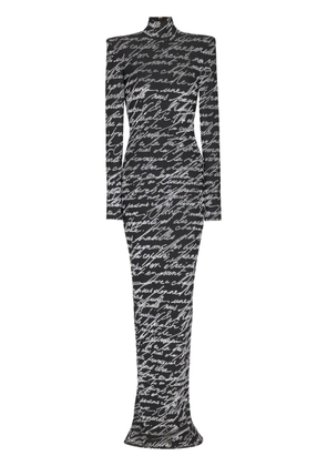 Balmain all-over slogan-print maxi dress - Black