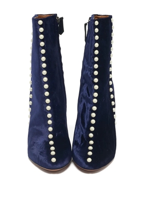 Aquazzura Follie pearls velvet ankle boots - Blue