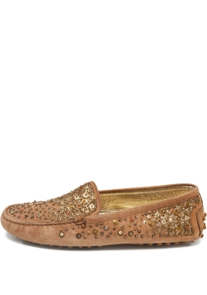 Tod's Vintage embellished suede loafers - Brown