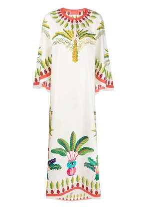 La DoubleJ Flying palm tree-print poplin kaftan dress - White