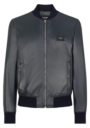 Dolce & Gabbana logo-plaque leather bomber jacket - Black