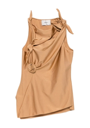 Coperni asymmetric rose-embellished knotted blouse - Brown