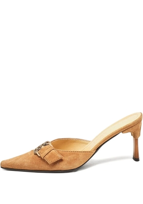 Casadei Vintage 80mm suede buckle-detail mules - Brown