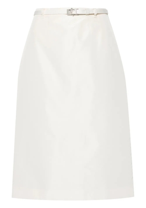Prada logo-buckle straight faille skirt - Neutrals