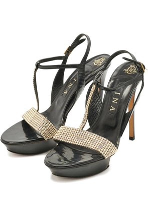 Gina crystal-embellished T-bar sandals - Black