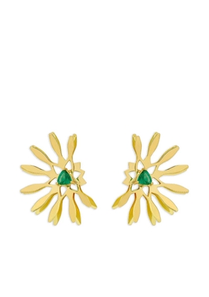 Carol Kauffmann 18K yellow gold Half Moon Mandala emerald earrings