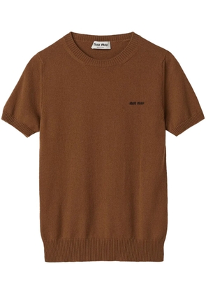 Miu Miu logo-intarsia cashmere top - Brown