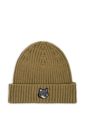 Maison Kitsuné fox-head ribbed beanie - Brown
