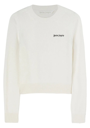 Palm Angels logo-embroidered crew-neck jumper - White