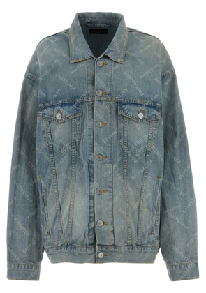 Balenciaga logo-print denim jacket - Blue