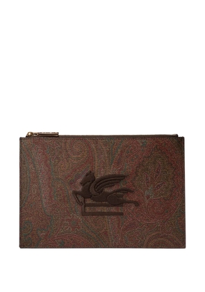 ETRO logo embroidered clutch bag - Brown