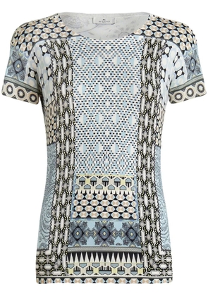 ETRO graphic-print knitted silk T-shirt - Blue