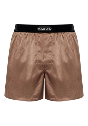 TOM FORD logo-waistband silk boxers - Brown