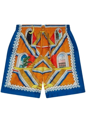 Casablanca Escalier Infini silk shorts - Blue
