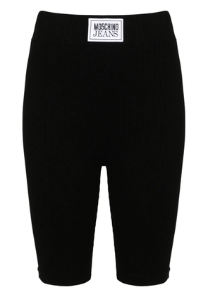 MOSCHINO JEANS logo-patch high-waist shorts - Black